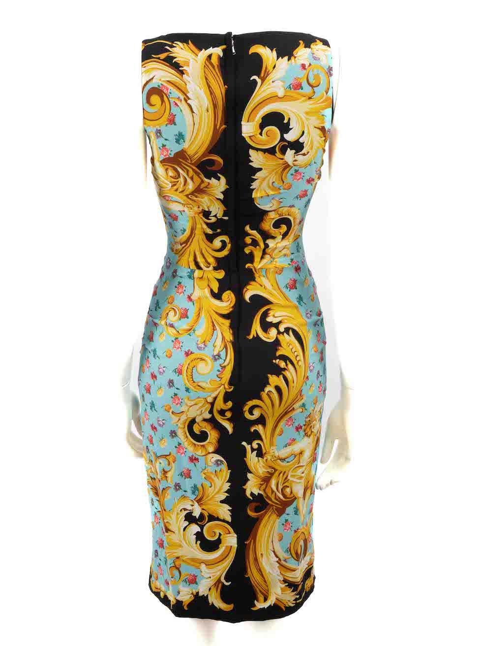 Dolce & Gabbana Blue Baroque Floral Print Dress Size XS In Good Condition For Sale In London, GB