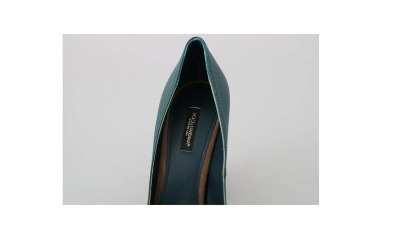 Dolce & Gabbana Blue Beige Leather Amore High Heels Pumps Shoes Logo Box Tags For Sale 1