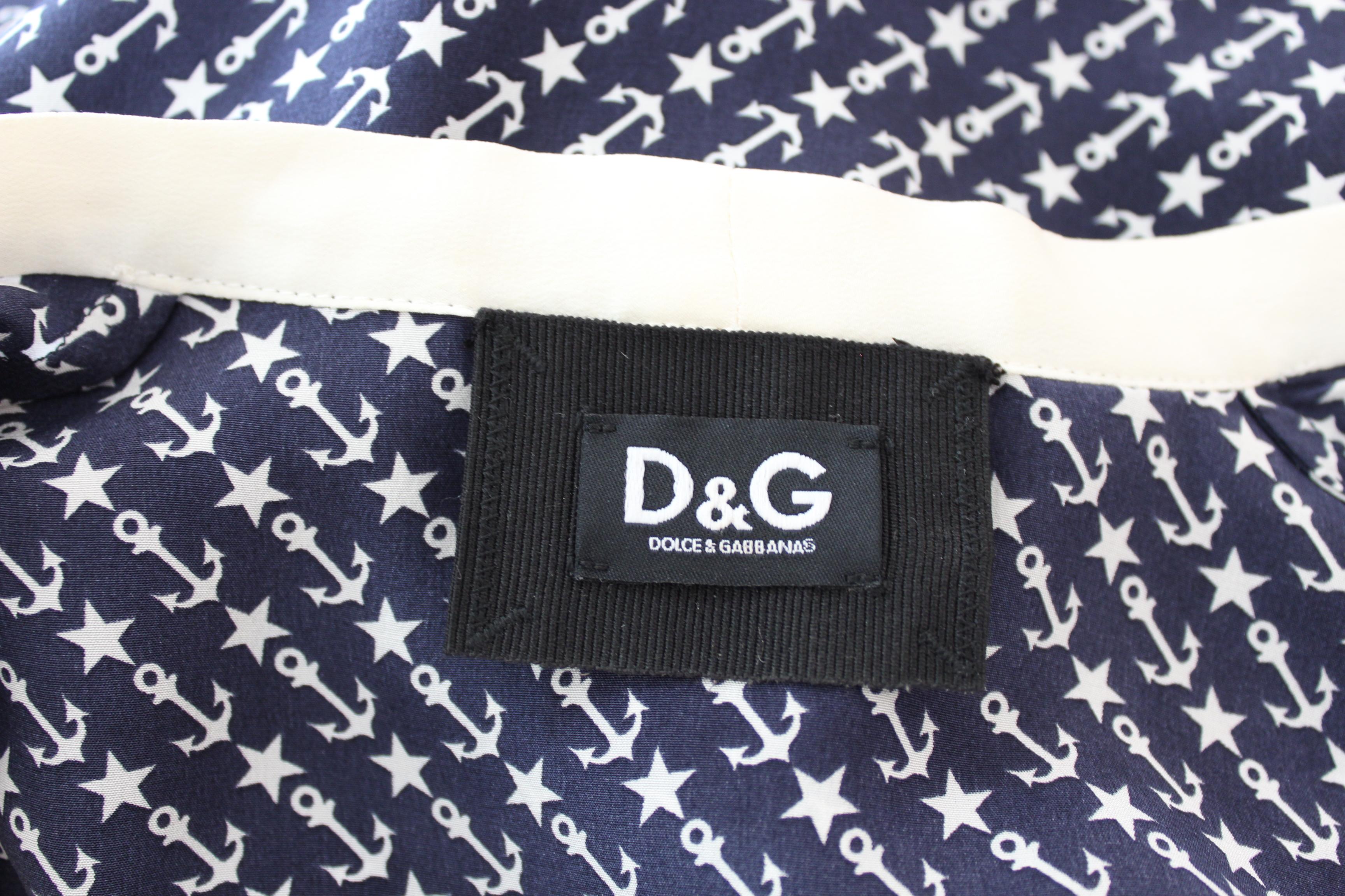 Black Dolce & Gabbana Blue Beige Silk Anchor Flared Dress
