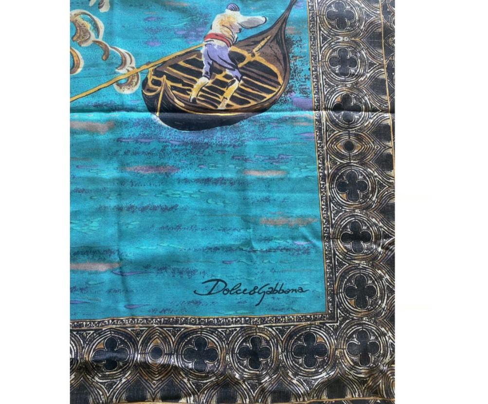 Dolce & Gabbana Blue Black Cashmere Silk Venezia Scarf Wrap Cover Up DG Italy In New Condition In WELWYN, GB