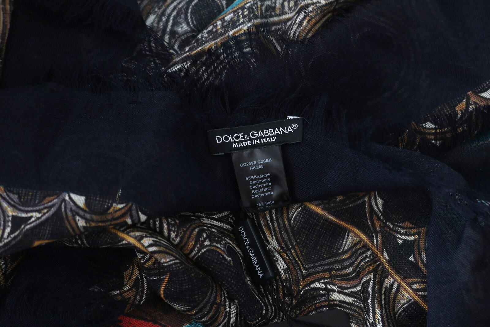 Dolce & Gabbana Blue Black Cashmere Silk Venezia Scarf Wrap Cover Up DG Italy 1