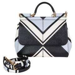 DOLCE & GABBANA blue black cream leather 2016 MISS SICILY MEDIUM STRIPED Bag