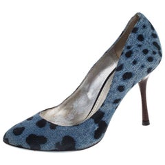 Dolce & Gabbana Blau/Schwarze Denim Pumps aus Denim mit Leopardenmuster Größe 36