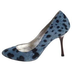 Dolce & Gabbana Blue/Black Denim Leopard Print Pumps Size 36