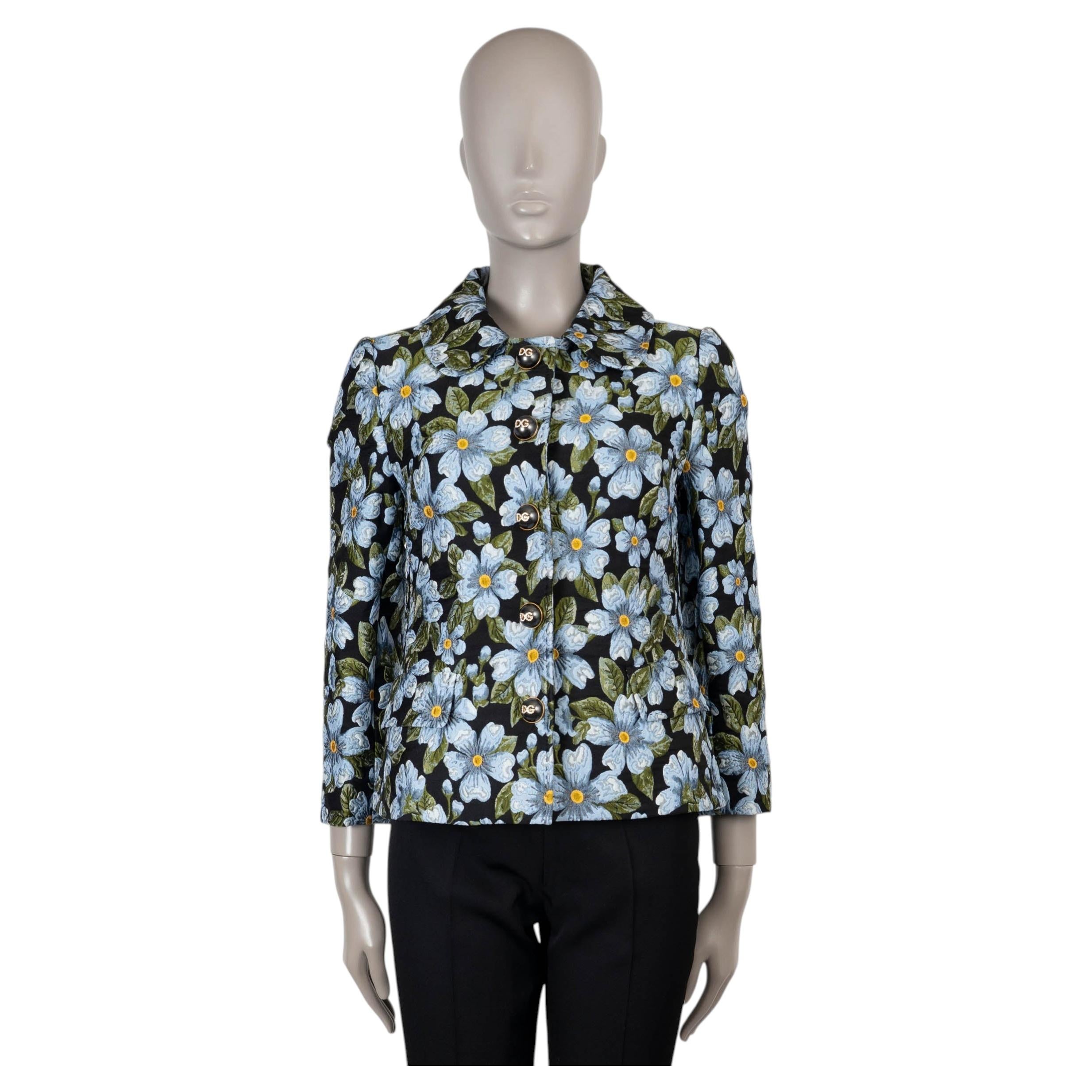 DOLCE & GABBANA blue black green 2019 FLORAL JACQUARD Jacket 42 M For Sale