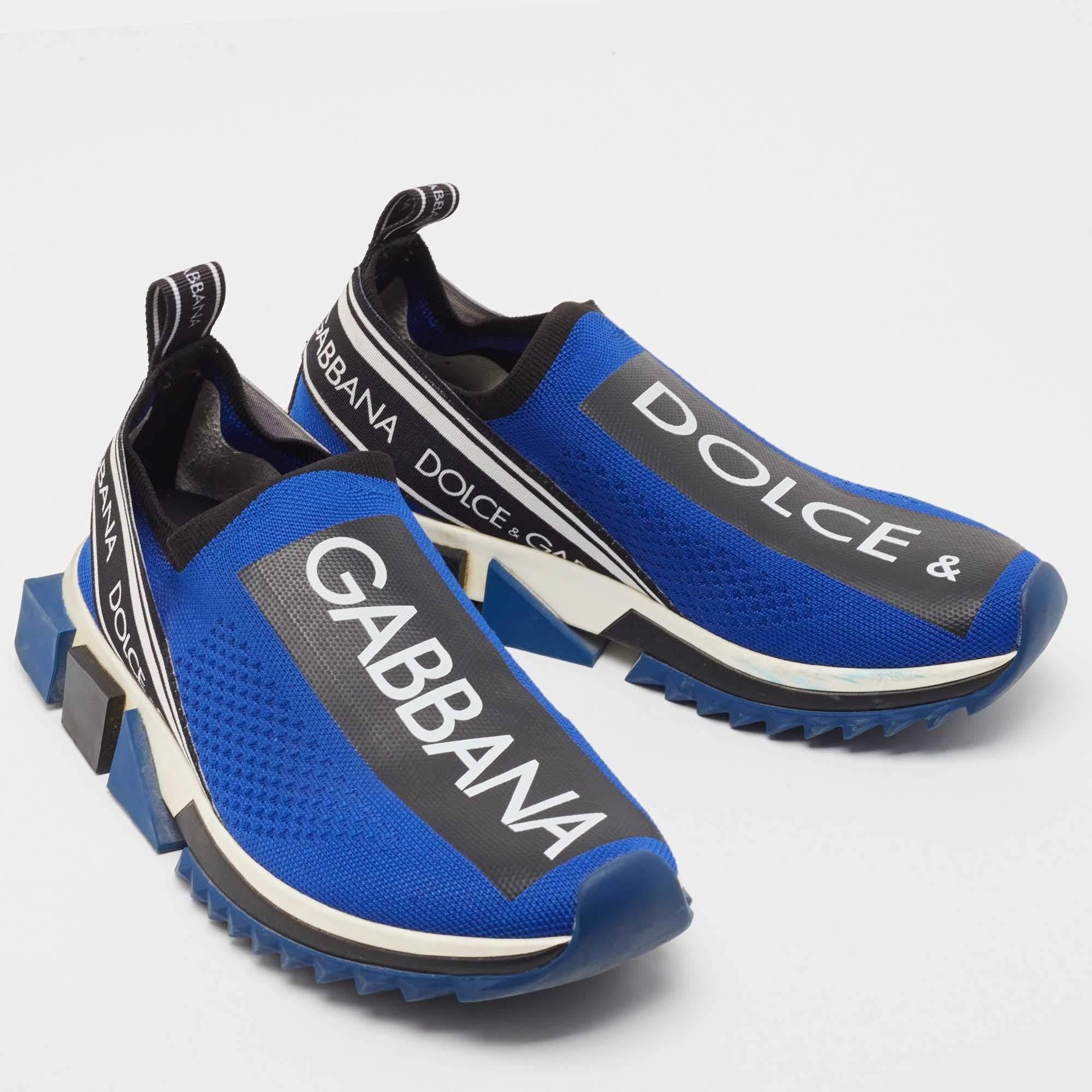 Dolce & Gabbana Blue/Black Knit Fabric Sorrento Sneakers Size 39 7