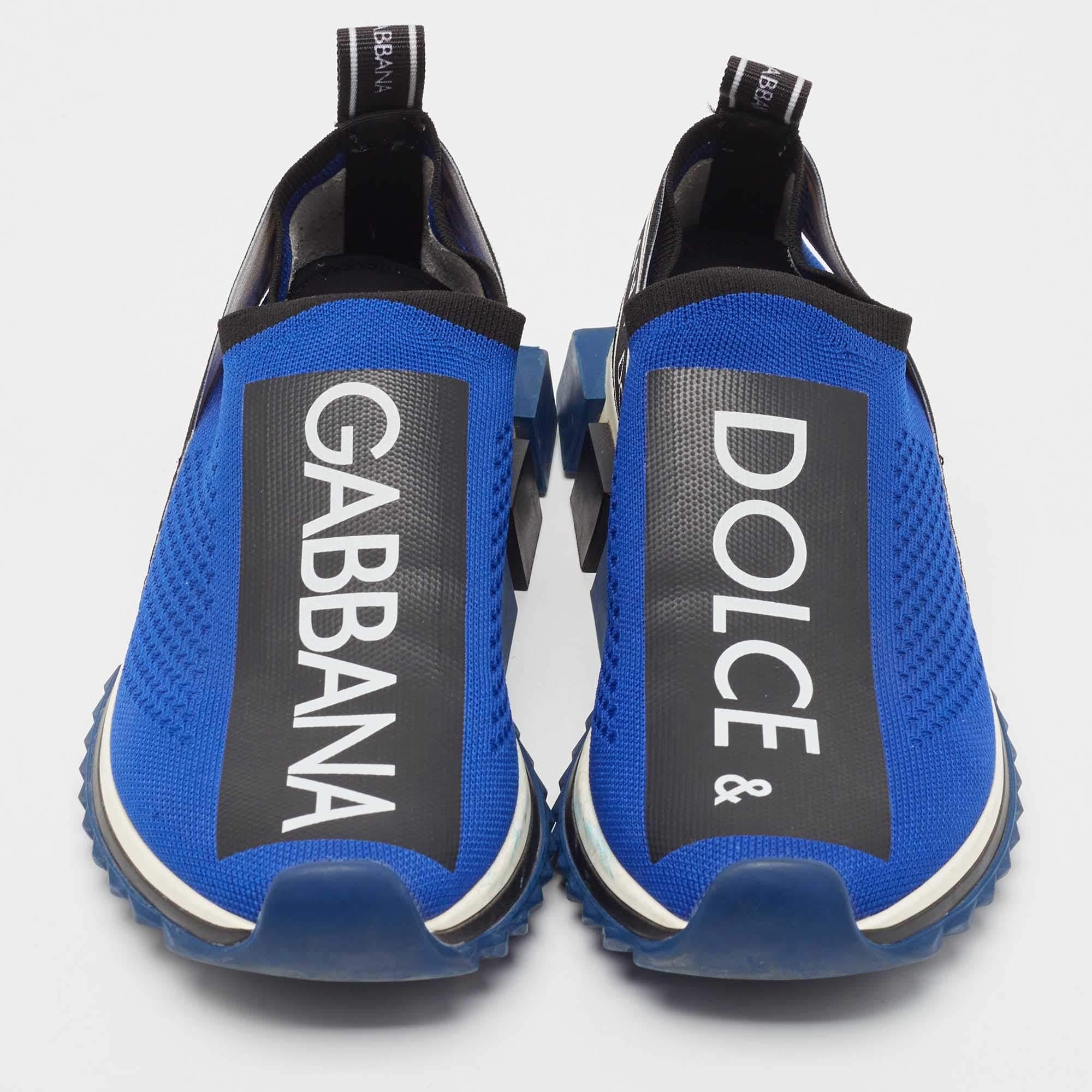 Dolce & Gabbana Blue/Black Knit Fabric Sorrento Sneakers Size 39 8
