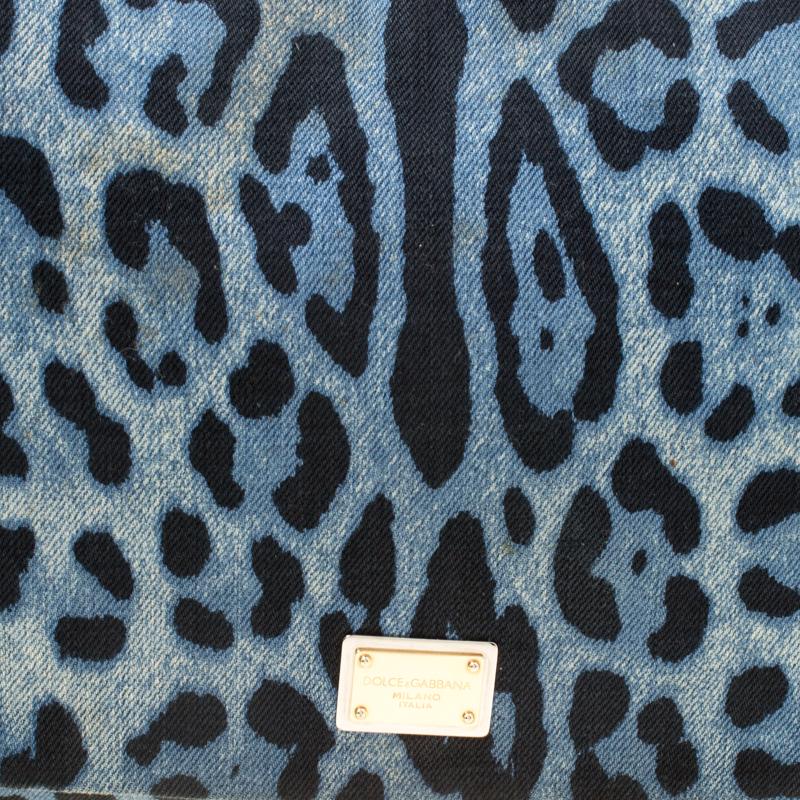 Dolce & Gabbana Blue/Black Leopard Print Denim Chain Shoulder Bag 4