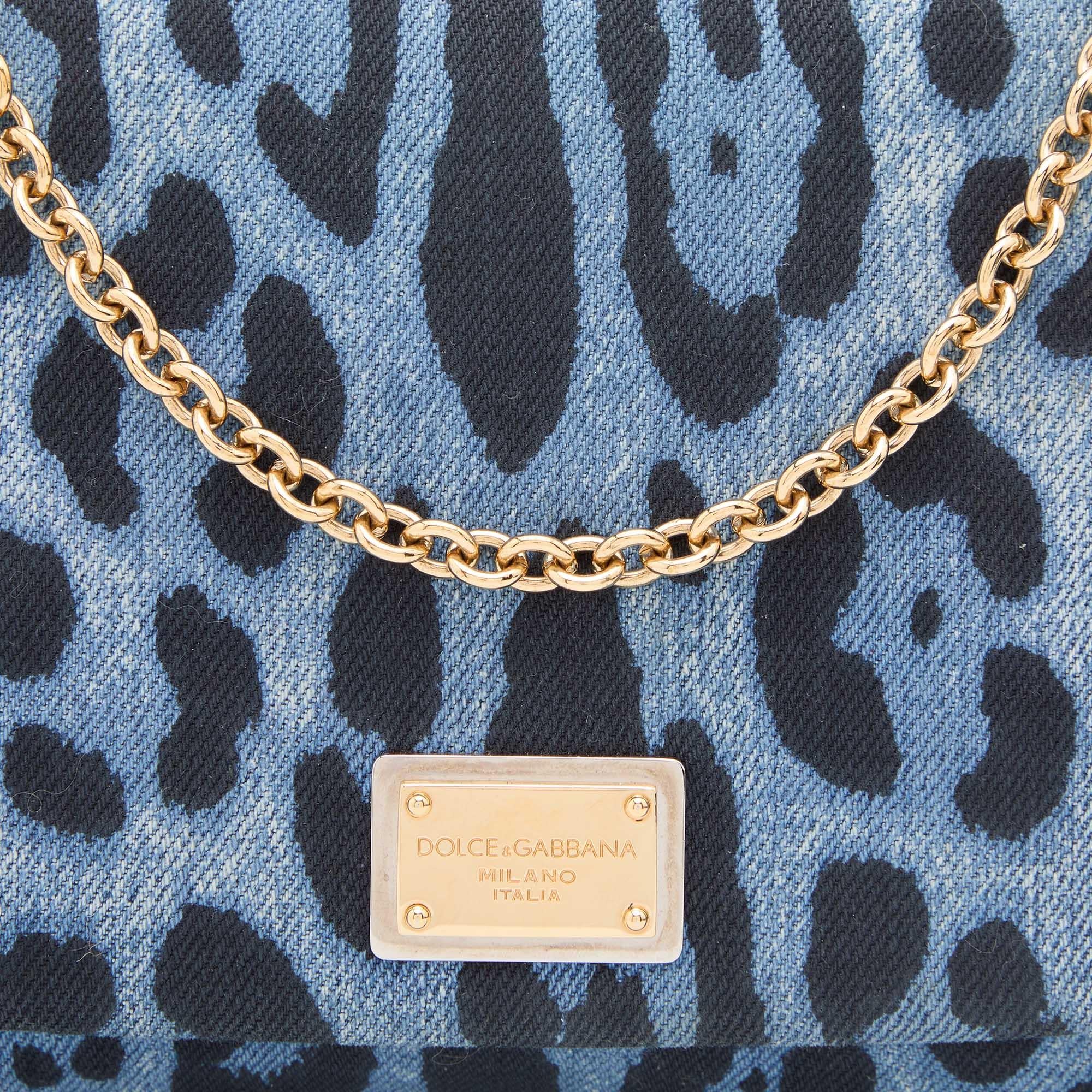 Dolce & Gabbana Blue/Black Leopard Print Denim Chain Shoulder Bag 6