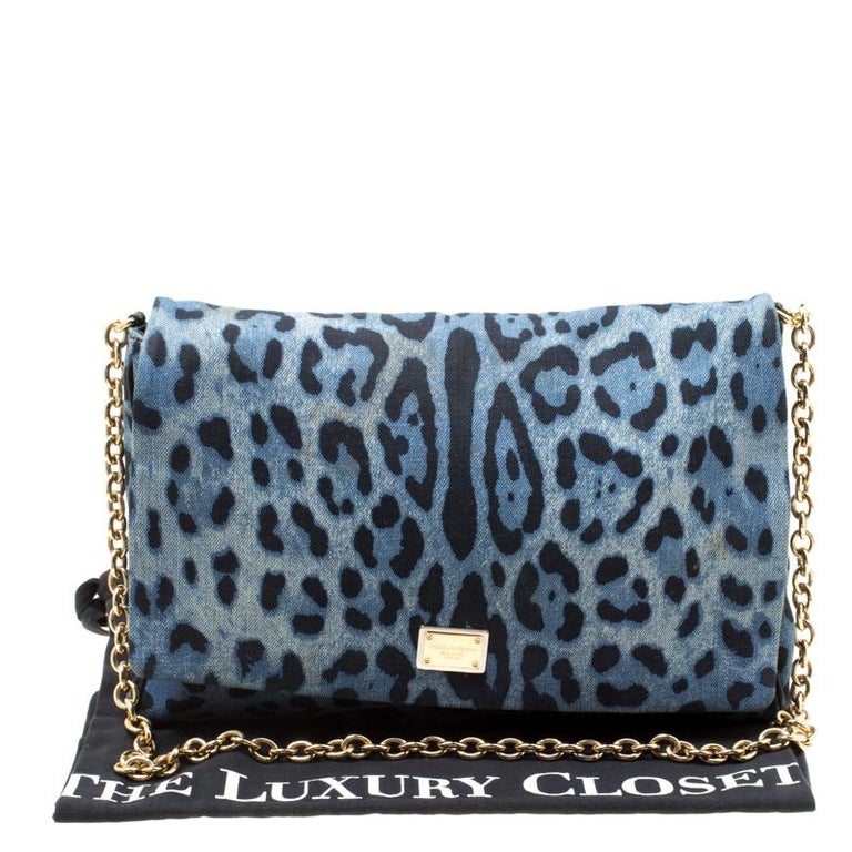 Dolce and Gabbana Blue/Black Leopard Print Denim Chain Shoulder Bag For  Sale at 1stDibs | black leopard print purse