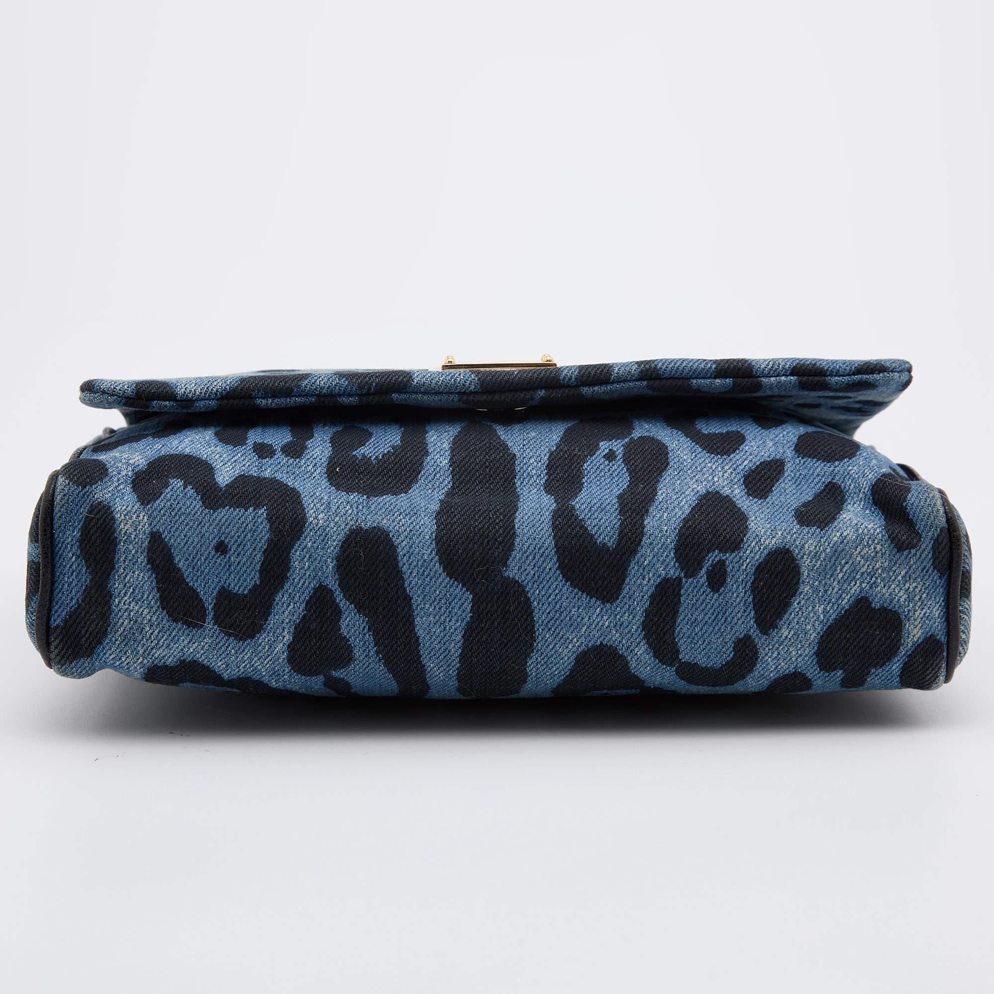 Dolce & Gabbana Blue/Black Leopard Print Denim Chain Shoulder Bag 1