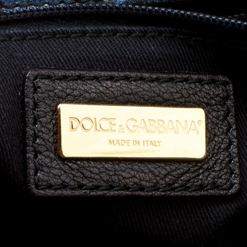 Women's Dolce & Gabbana Blue/Black Leopard Print Denim Chain Shoulder Bag