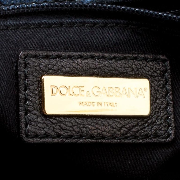 Dolce and Gabbana Blue/Black Leopard Print Denim Chain Shoulder Bag For ...