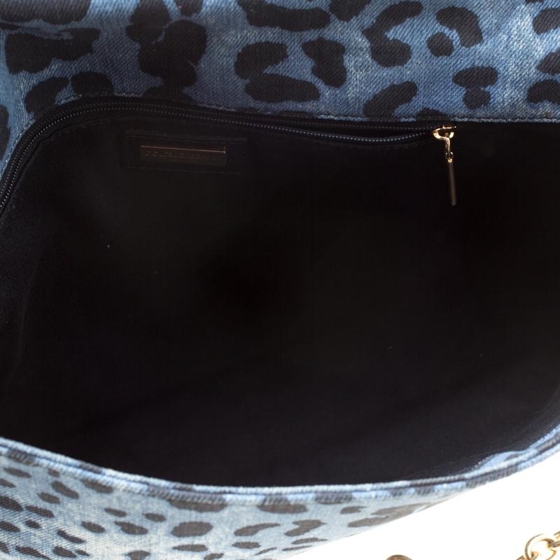 Dolce & Gabbana Blue/Black Leopard Print Denim Chain Shoulder Bag 1