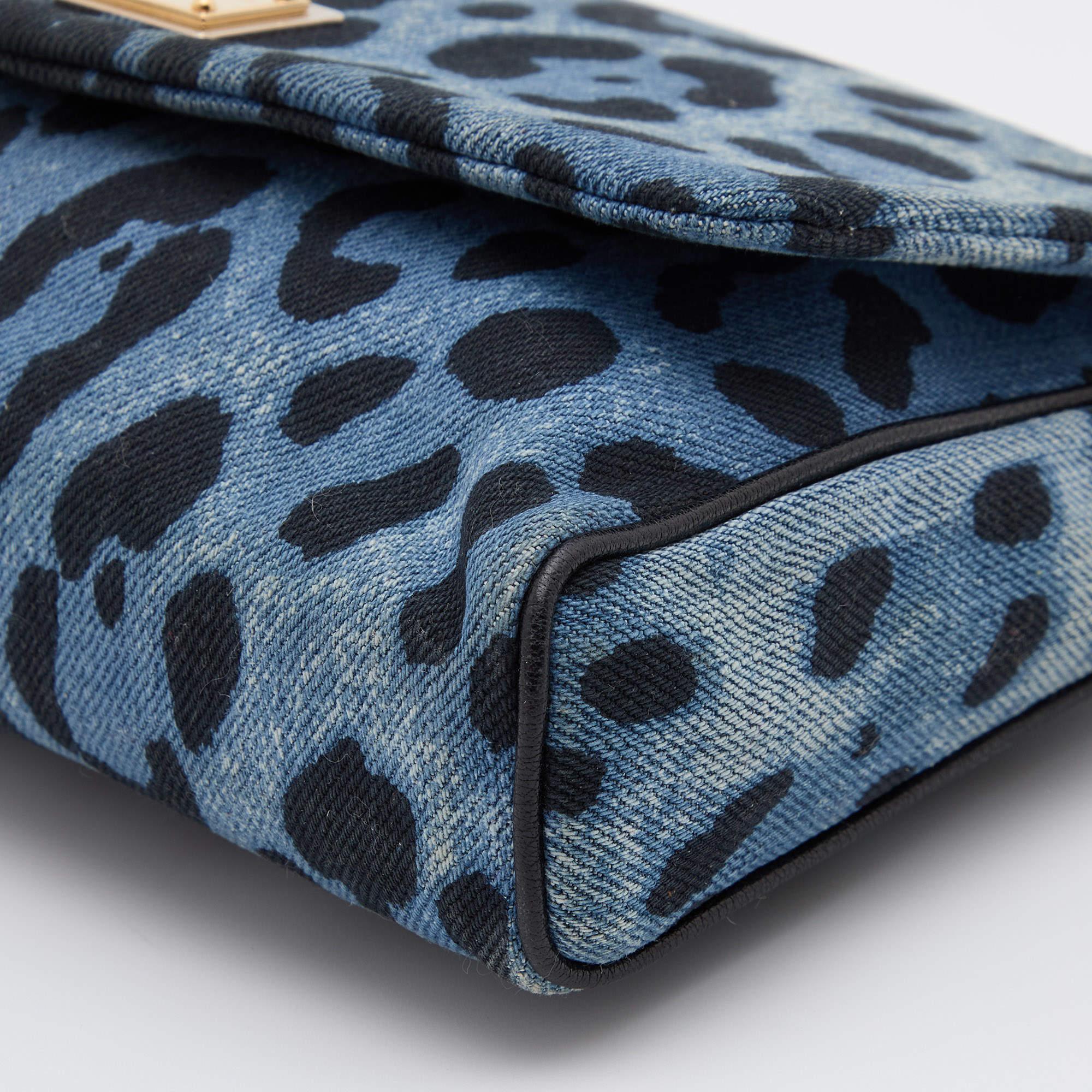 Dolce & Gabbana Blue/Black Leopard Print Denim Chain Shoulder Bag 3