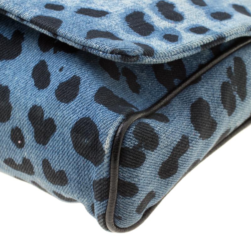 Dolce & Gabbana Blue/Black Leopard Print Denim Chain Shoulder Bag 2