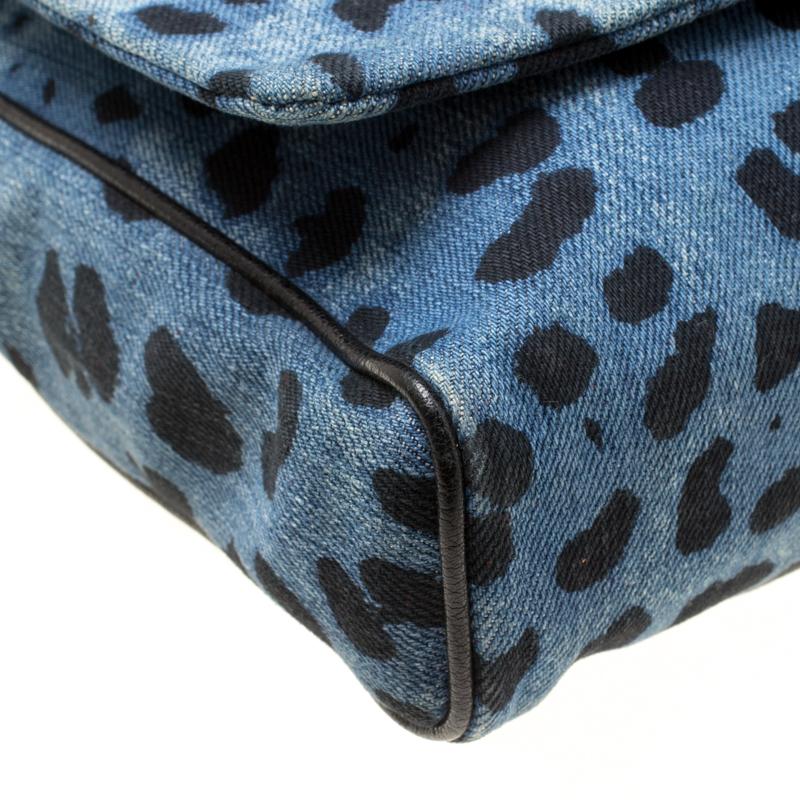 Dolce & Gabbana Blue/Black Leopard Print Denim Chain Shoulder Bag 3