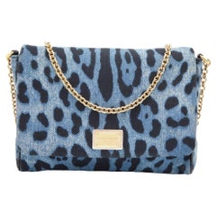 Dolce & Gabbana Blue/Black Leopard Print Denim Chain Shoulder Bag