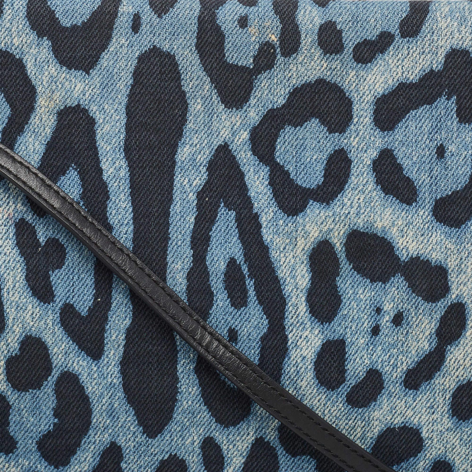 Dolce & Gabbana Blue/Black Leopard Print Denim Flap Shoulder Bag 7