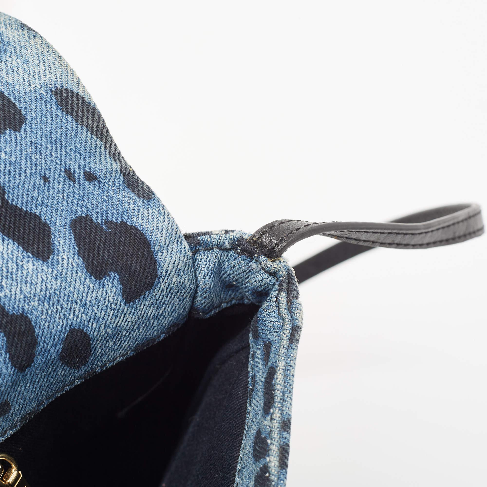Dolce & Gabbana Blue/Black Leopard Print Denim Flap Shoulder Bag 6