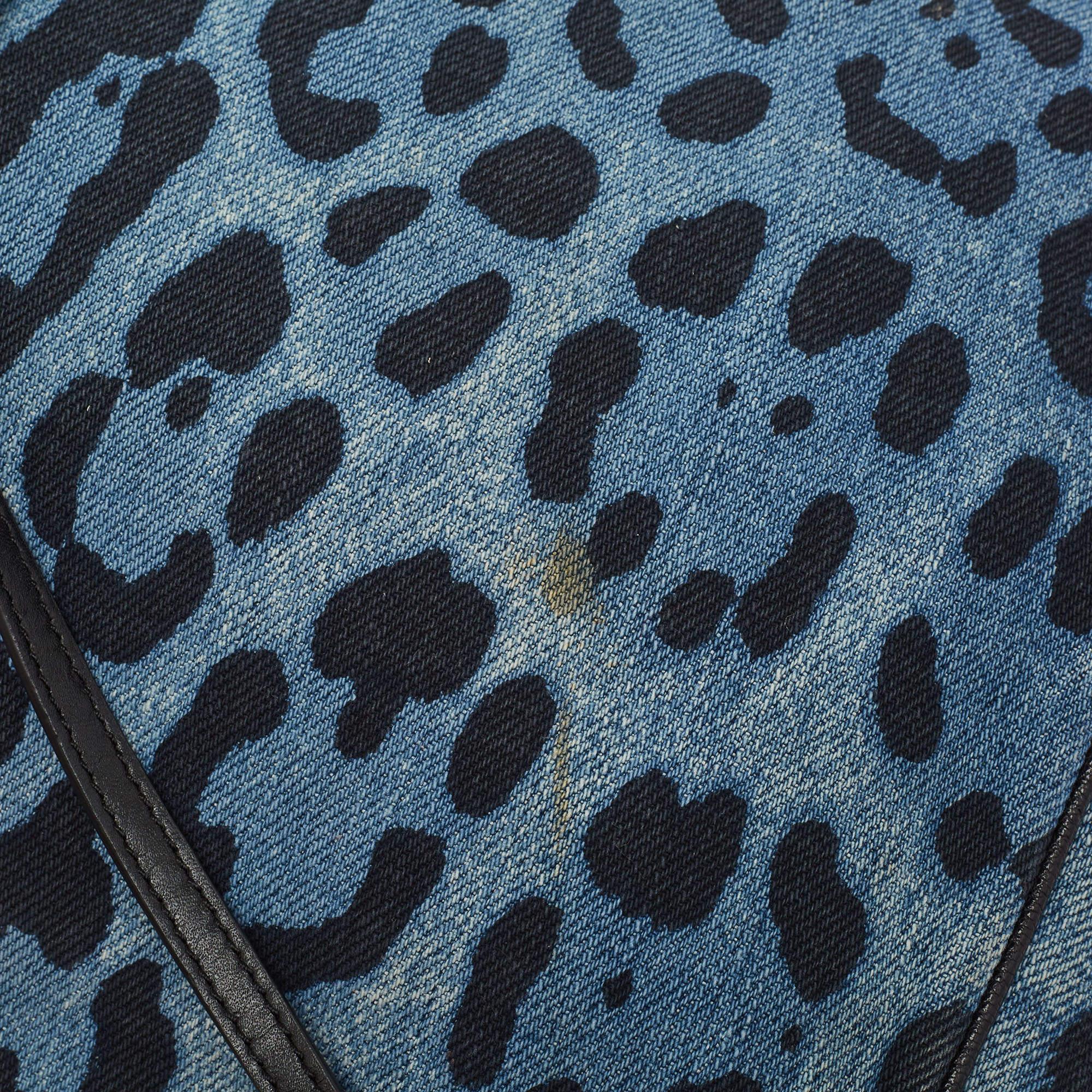 Dolce & Gabbana Blue/Black Leopard Print Denim Flap Shoulder Bag 8