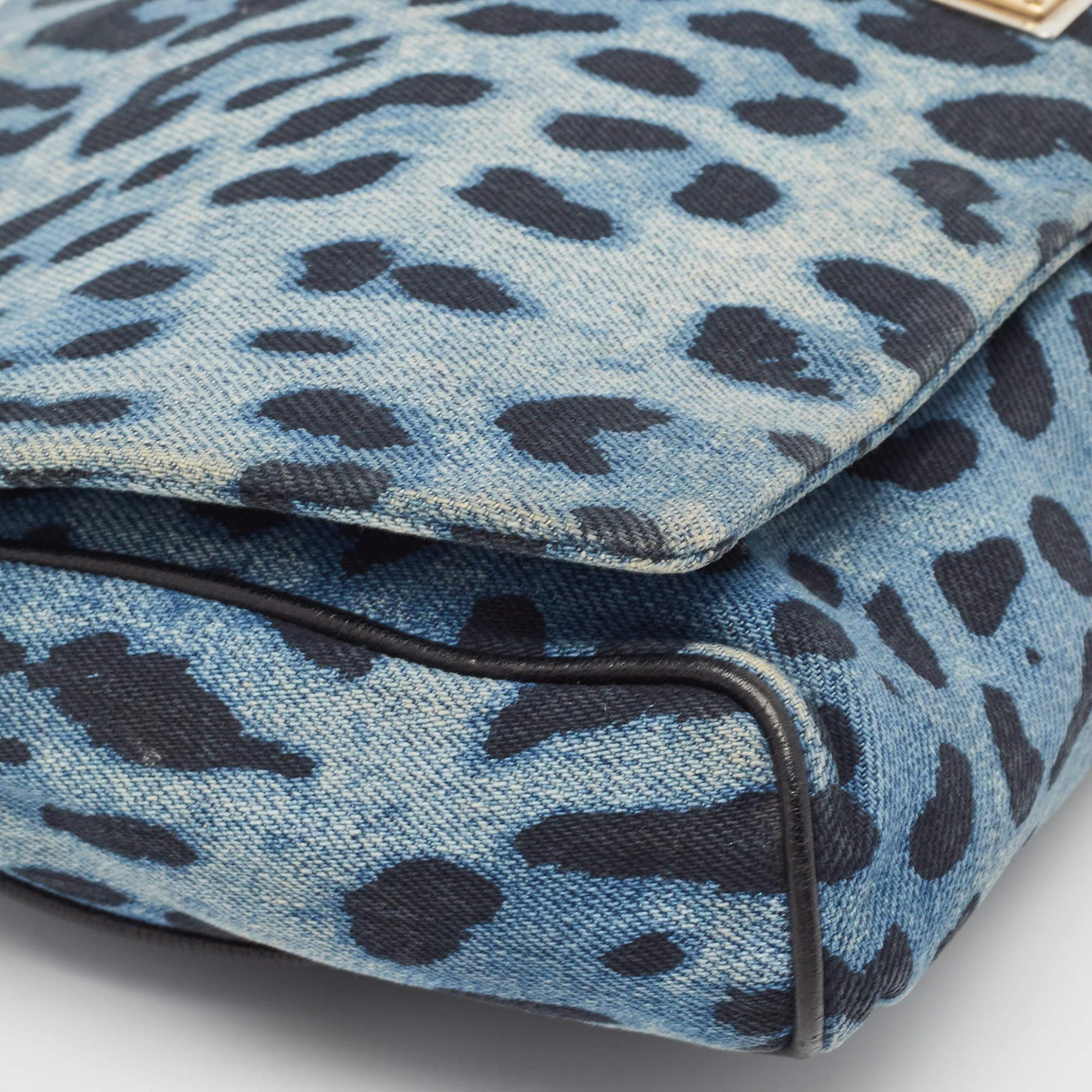 Dolce & Gabbana Blue/Black Leopard Print Denim Flap Shoulder Bag 9