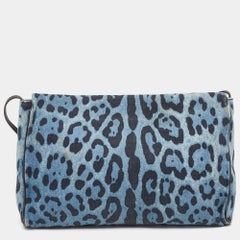 Dolce & Gabbana Blue/Black Leopard Print Denim Flap Shoulder Bag