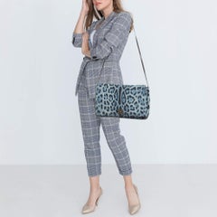 Dolce & Gabbana Blue/Black Leopard Print Denim Flap Shoulder Bag