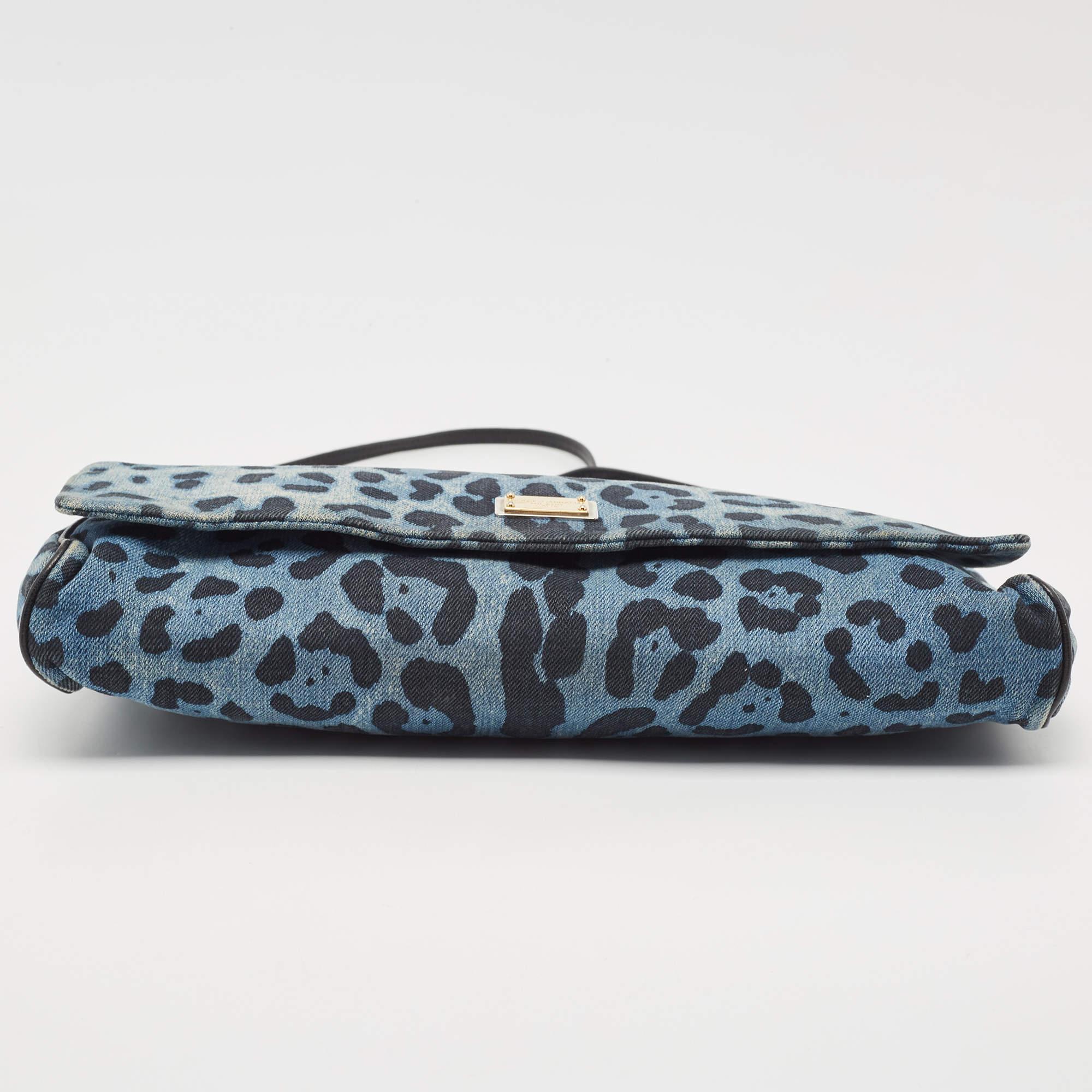 Dolce & Gabbana Blue/Black Leopard Print Denim Flap Shoulder Bag 1