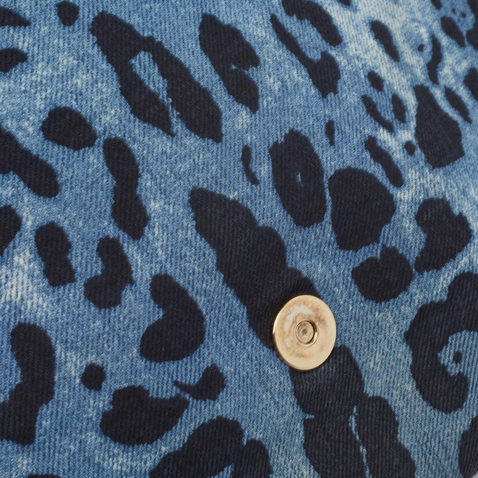 Women's Dolce & Gabbana Blue/Black Leopard Print Denim Flap Shoulder Bag