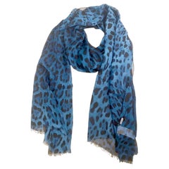 Dolce & Gabbana Blue Black Silk Leopard Scarf Wrap Beachwear Cover Up DG Italy