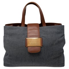 Dolce & Gabbana Blue/Brown Denim and Leather Flap Tote