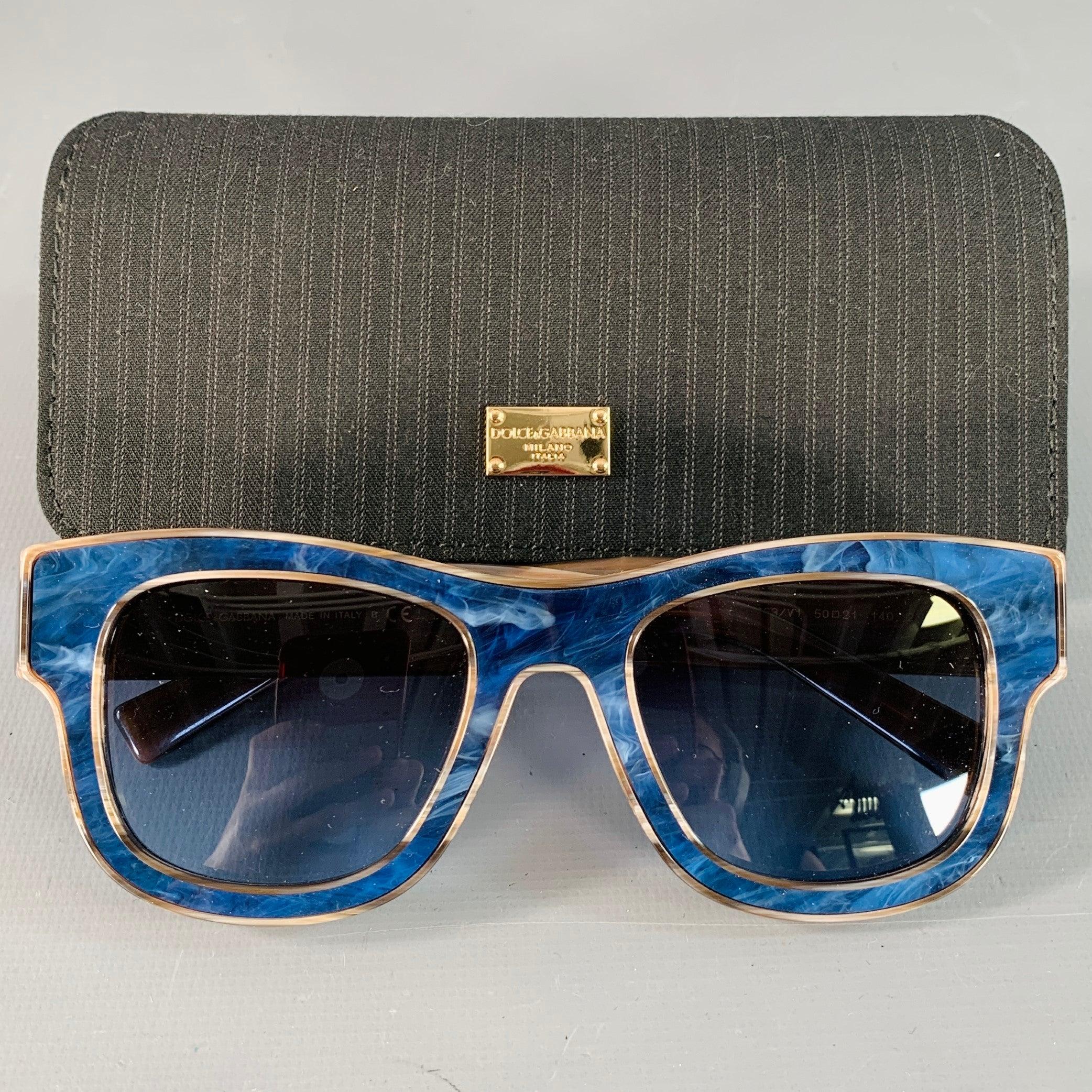 DOLCE & GABBANA Occhiali da sole quadrati in acetato blu marrone marmorizzato in vendita 2