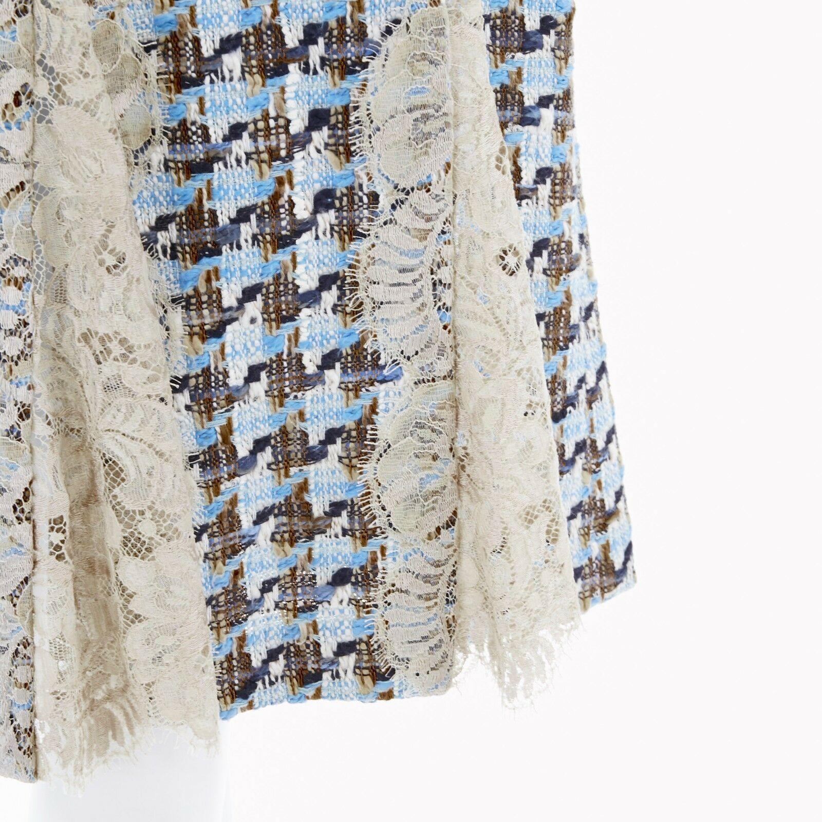DOLCE GABBANA azul marrón tweed topo floral encaje ribeteado vestido de cóctel IT44 L 4