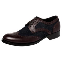 Dolce & Gabbana Blue/Burgundy Denim And Leather Wingtip Lace Up Oxfords Size 41