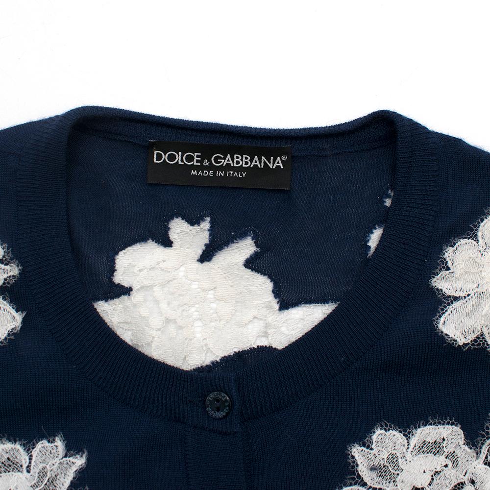 Dolce & Gabbana Blue Cashmere and Silk Lace Trim Cardigan - Size S In Excellent Condition In London, GB