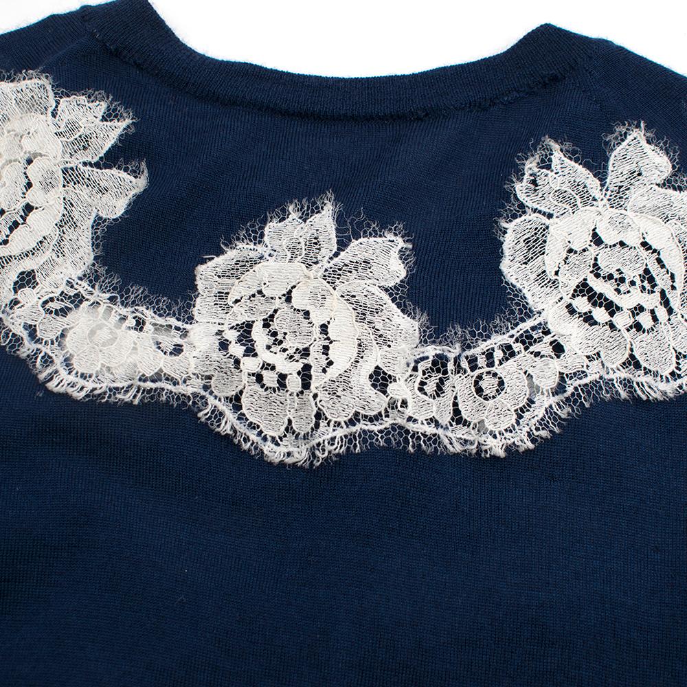 Women's Dolce & Gabbana Blue Cashmere and Silk Lace Trim Cardigan - Size S