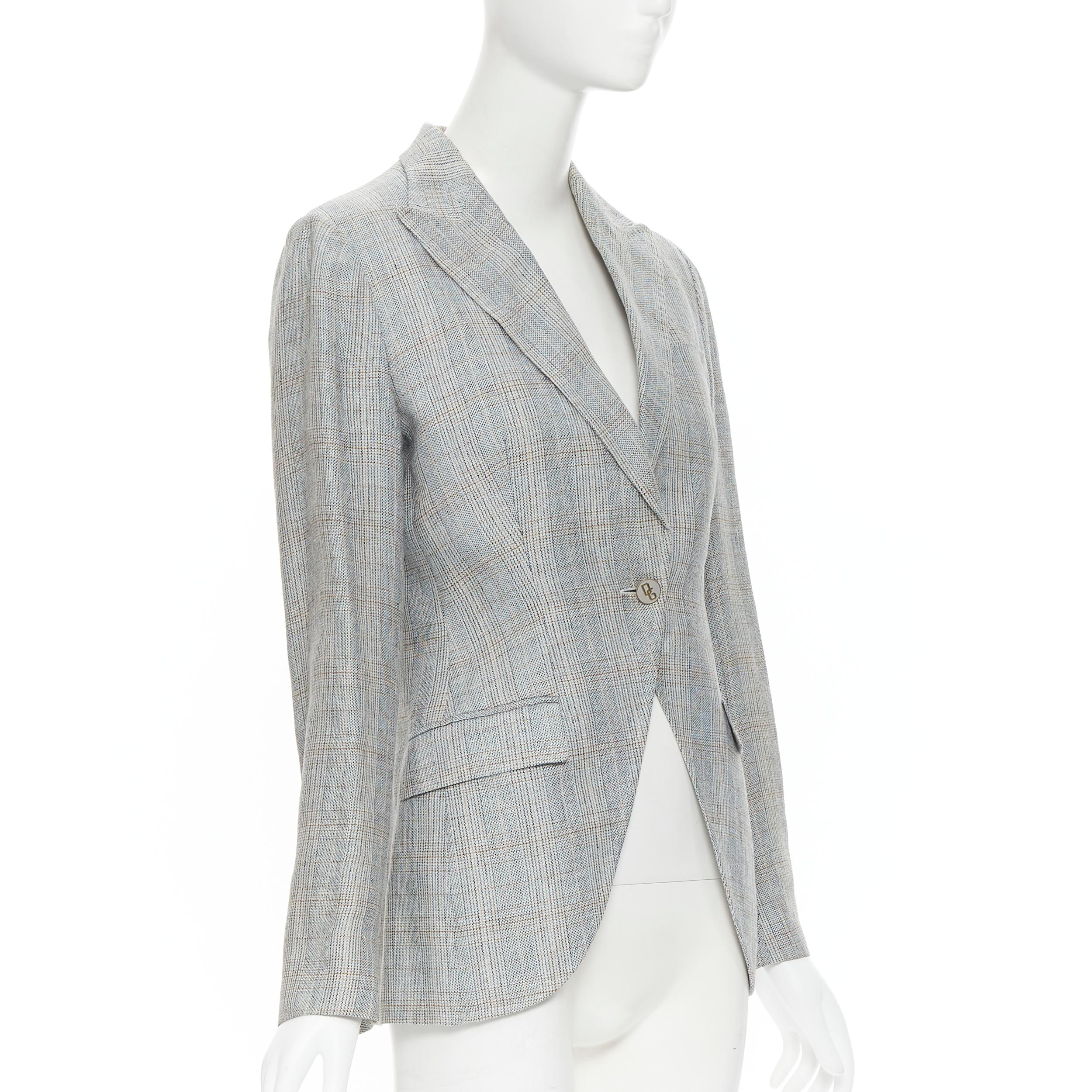 Gray DOLCE GABBANA blue check wool tweed one button cutaway blazer pant suit IT42 M For Sale