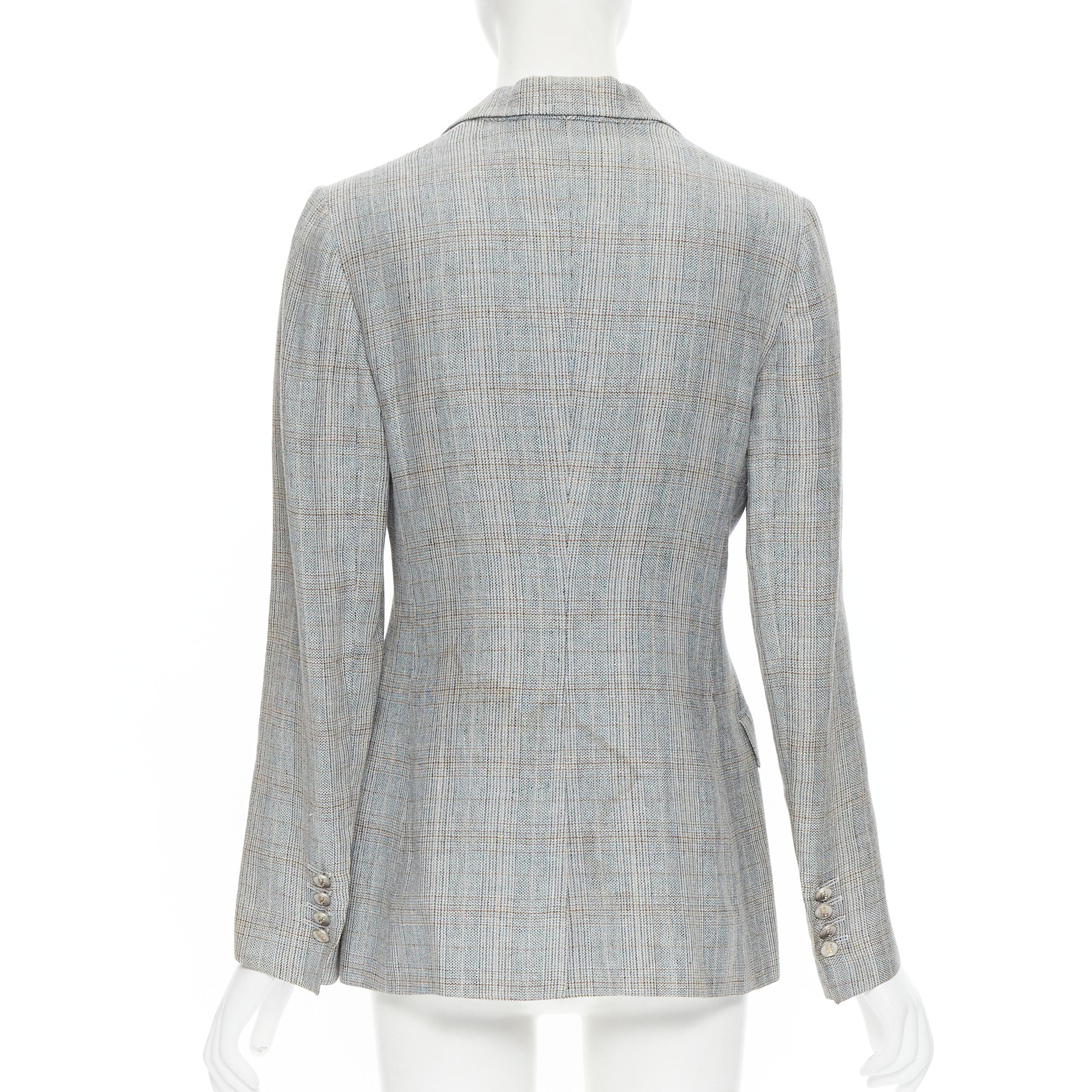 Women's DOLCE GABBANA blue check wool tweed one button cutaway blazer pant suit IT42 M For Sale