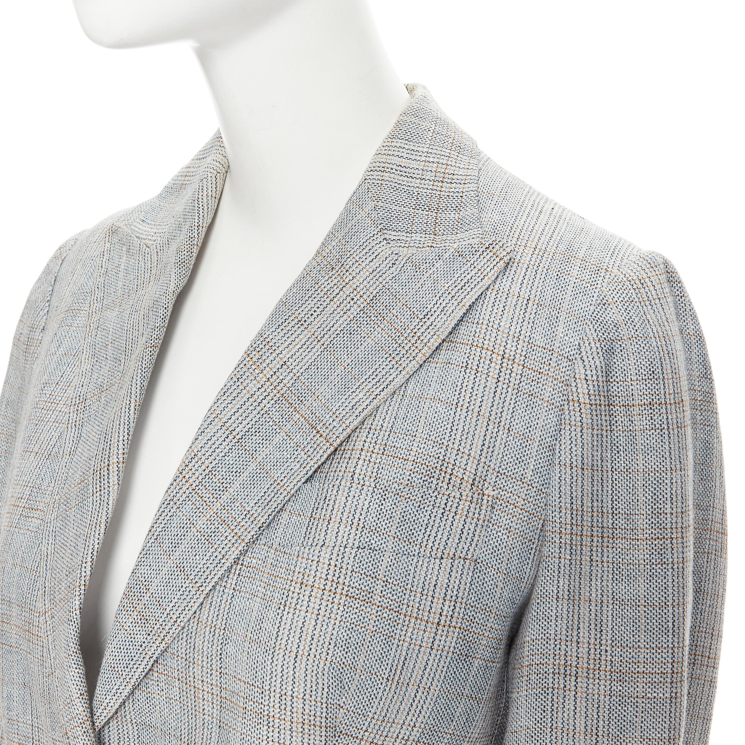 DOLCE GABBANA blue check wool tweed one button cutaway blazer pant suit IT42 M For Sale 1