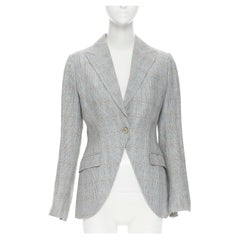 DOLCE GABBANA blue check wool tweed one button cutaway blazer pant suit IT42 M