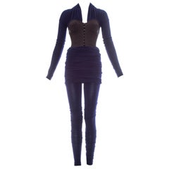 Vintage Dolce & Gabbana blue corset figure hugging jumpsuit, fw 1990