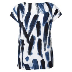 Dolce 
Gabbana Blue Cotton Brushstroke Print Short Sleeve Tunic Top M