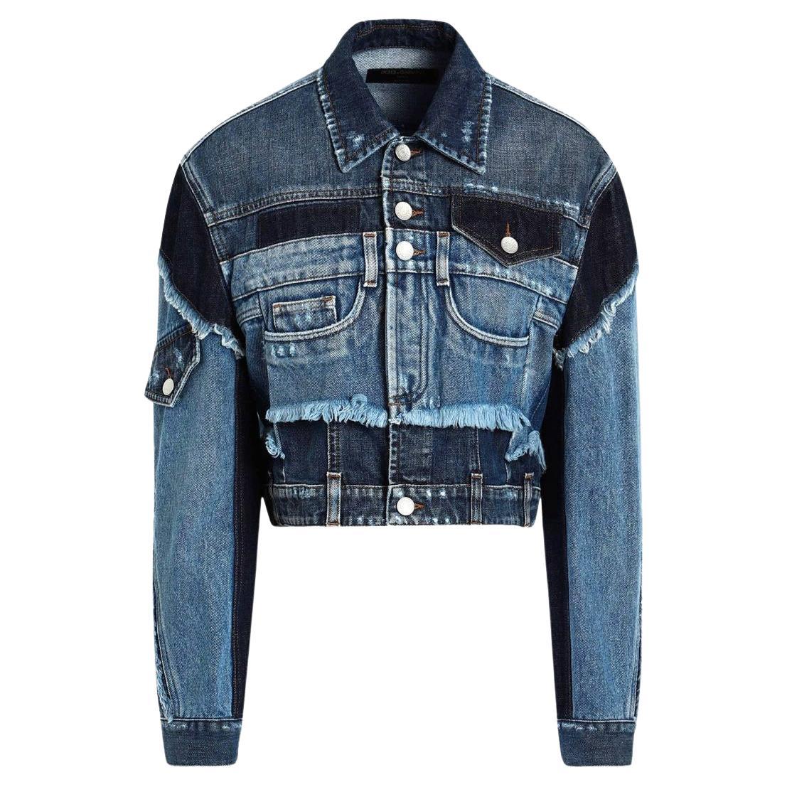 Dolce & Gabbana Blue Cotton Denim Jeans Short Jacket Blazer Blouson DG For Sale