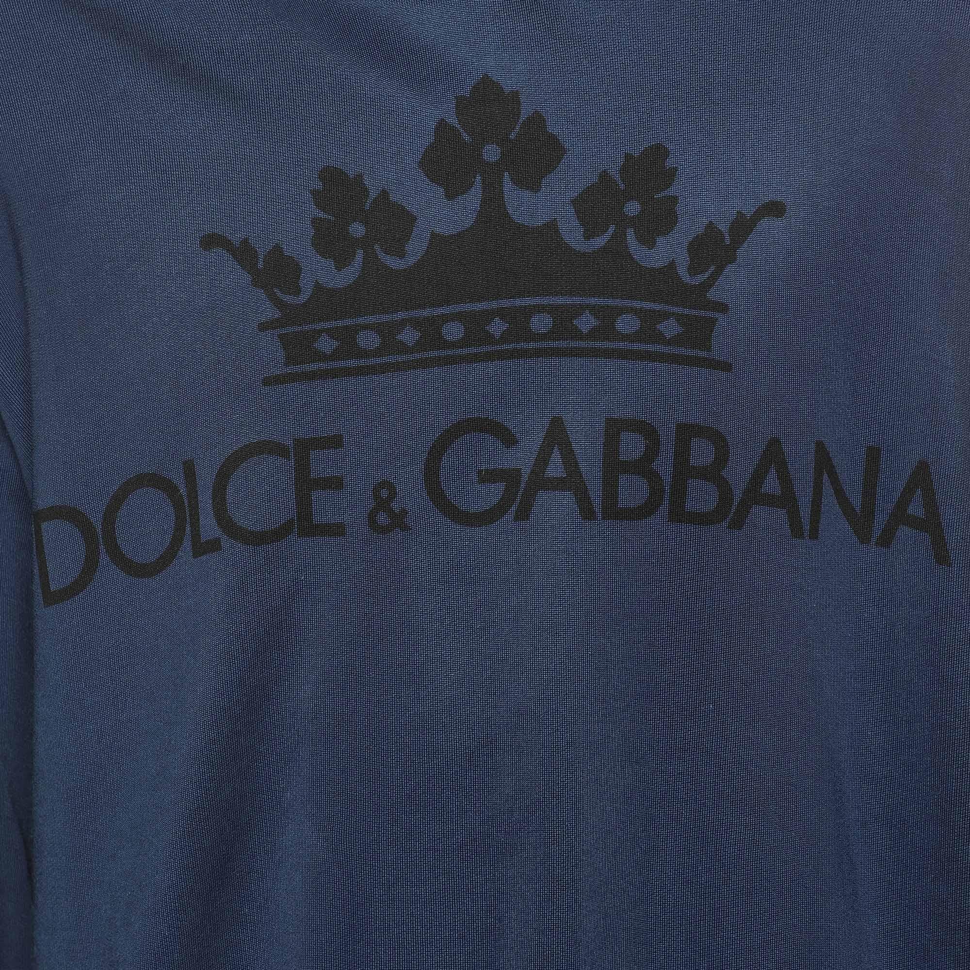 Black Dolce & Gabbana Blue Cotton Knit Logo Hoodie XXL