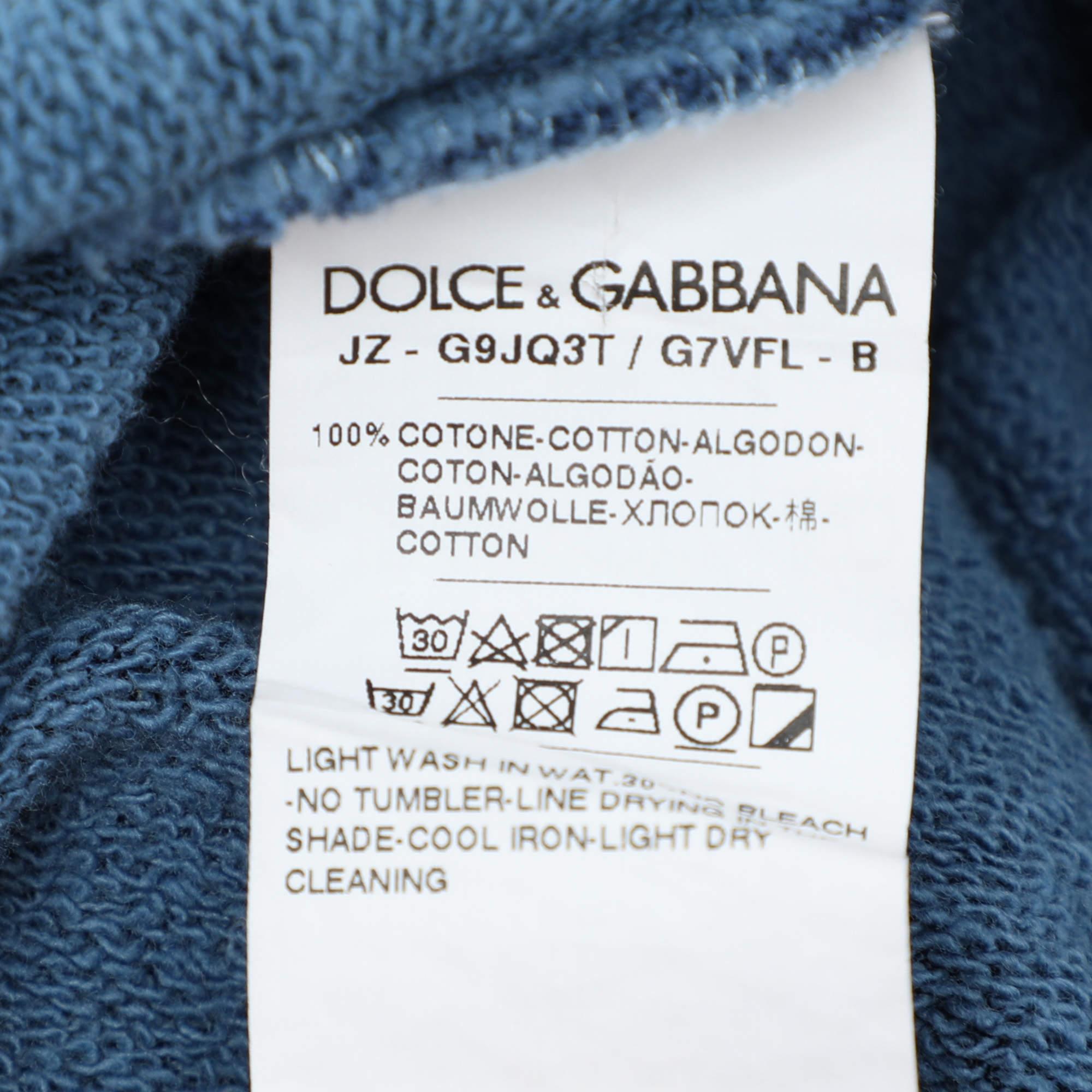 Dolce & Gabbana Blue Cotton Knit Logo Hoodie XXL 1