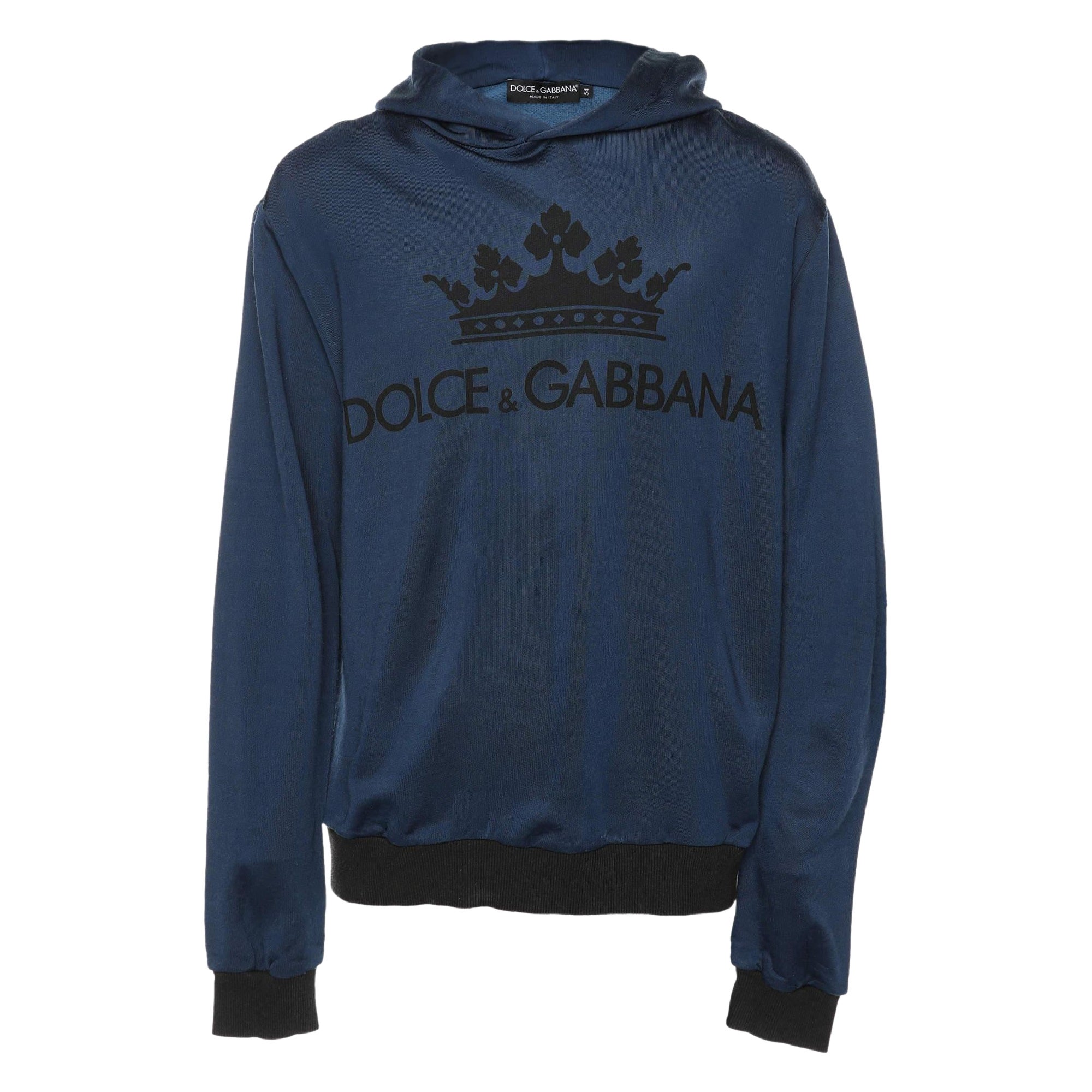 Dolce & Gabbana Blue Cotton Knit Logo Hoodie XXL
