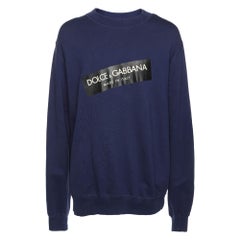 Dolce & Gabbana Blue Cotton Knit Logo Print Sweatshirt XXXL