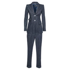Dolce & Gabbana Blue Cotton Pinstriped Suit Set S