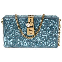 Dolce & Gabbana Blue Crystal Embellished Satin Box Bag